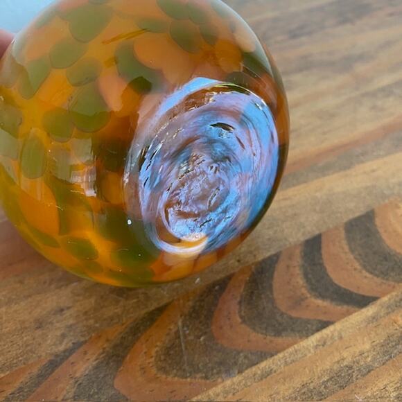 Murano Style Orange Yellow and Green Blown Glass Pear - Fall - Picture 5 of 7